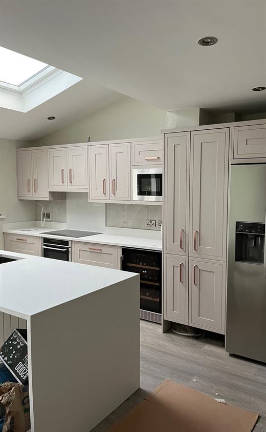 Extended kitchen with rooflight and shaker units
